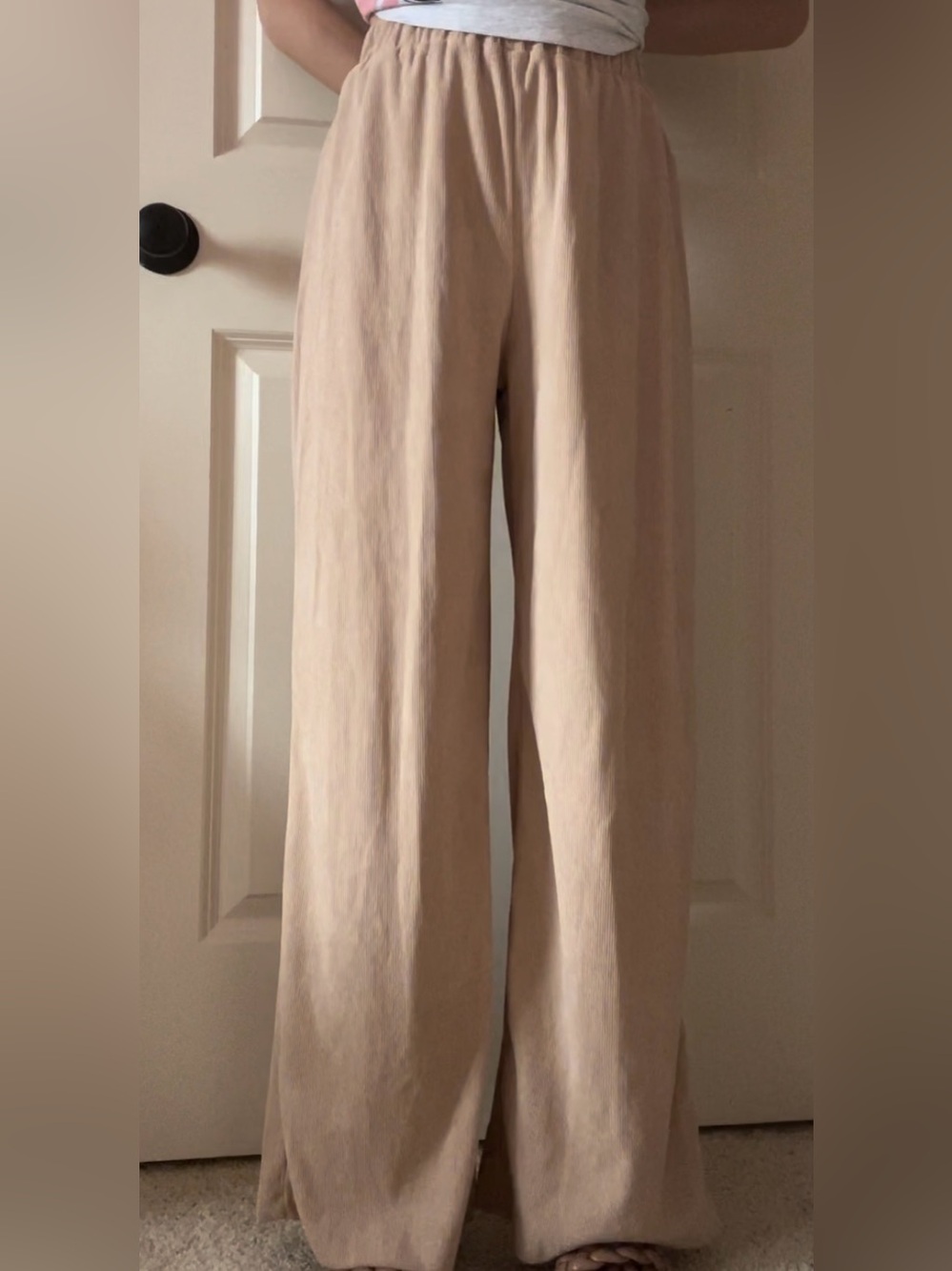 SHEIN Beige Wide Leg Elastic Waist Pants